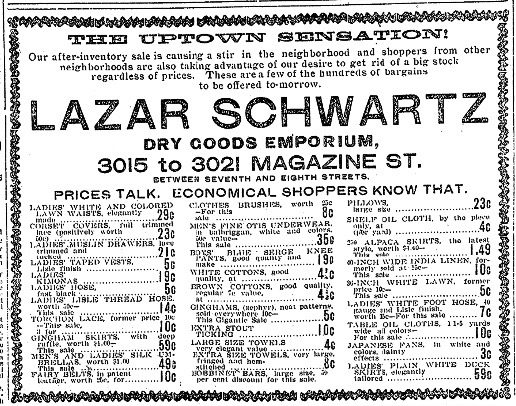 Lazar Schwartz Dry Good Emporium Ad, 1906