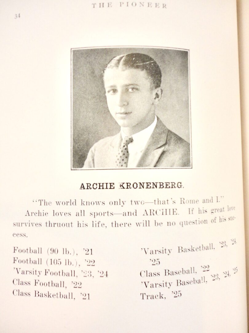 Archie Kronenberg, Newman Pioneer 1925