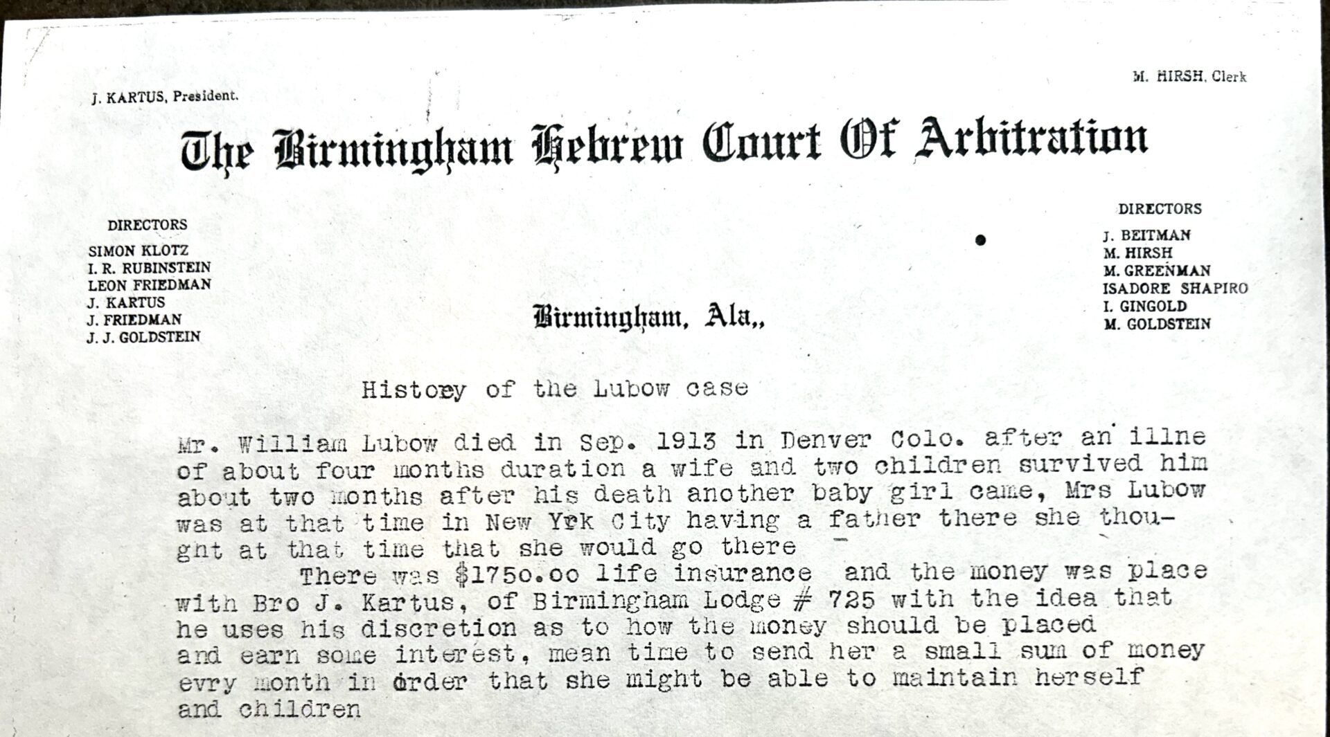 History of the Lubow case, c. 1915