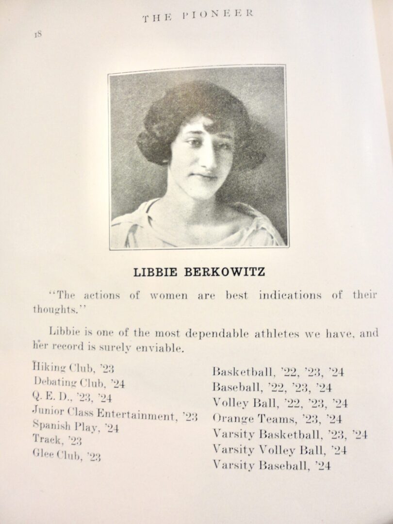 Libby Berkowitz, Newman Pioneer 1924