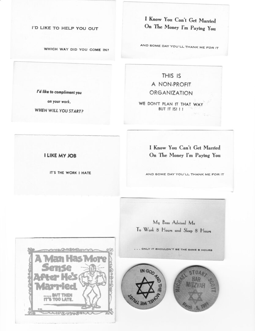 Louis Berkie business cards and wooden nickels