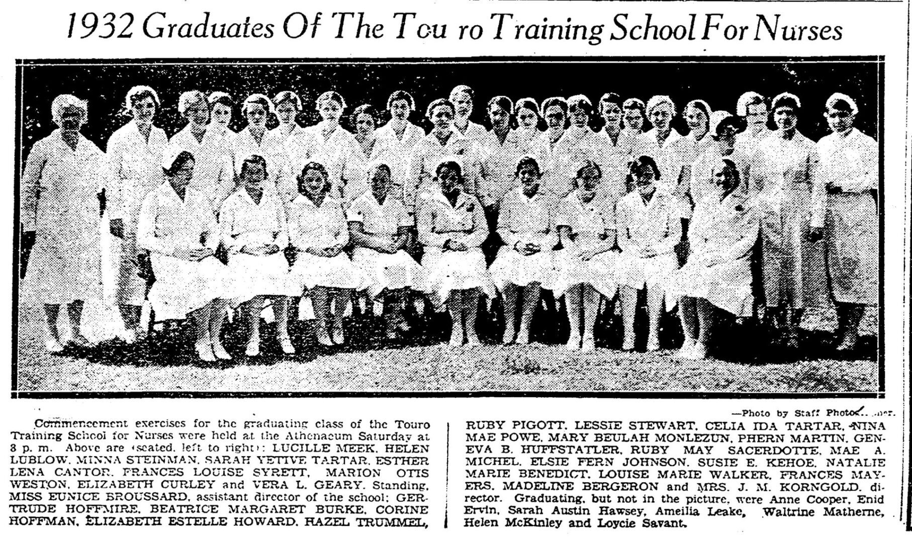 Esther Lena Cantor, 1932 Touro Nursing School Graduation