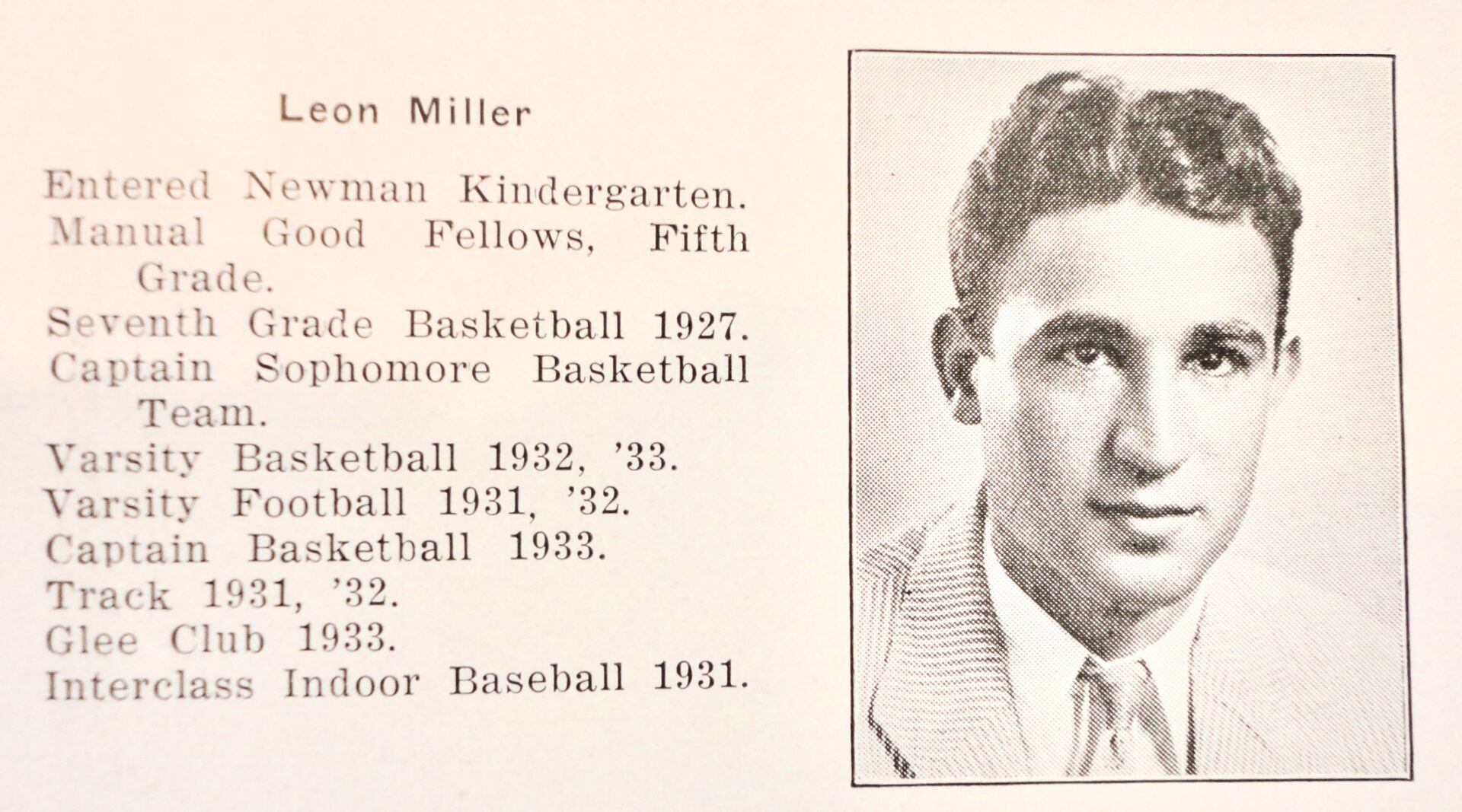 Leon Miller, Newman Pioneer, 1933