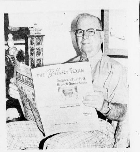 Leon Rosner, Bellaire Texan, 1977 (holding 1954 paper)