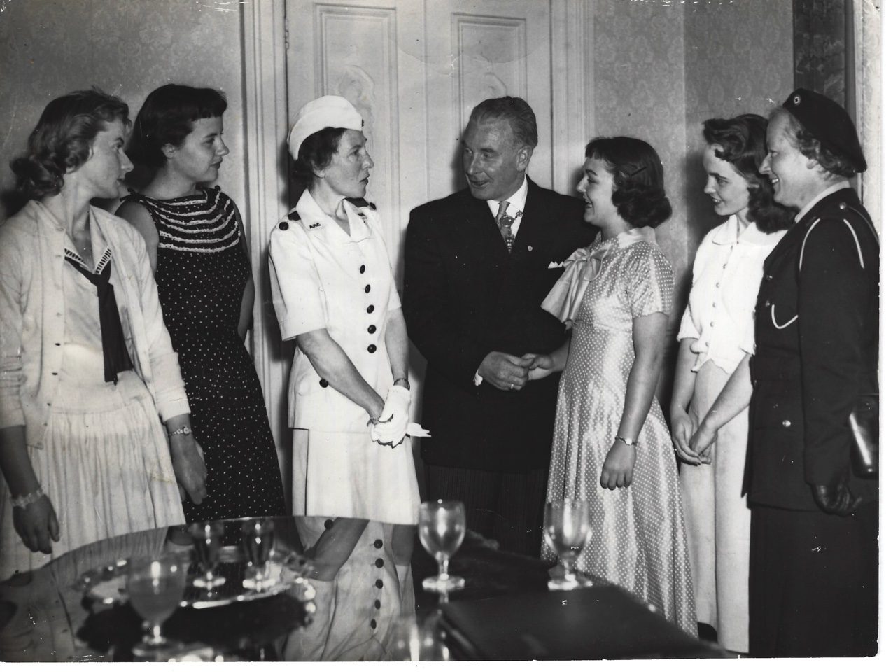 Louise Fielschmidt, in white uniform, Summer 1957