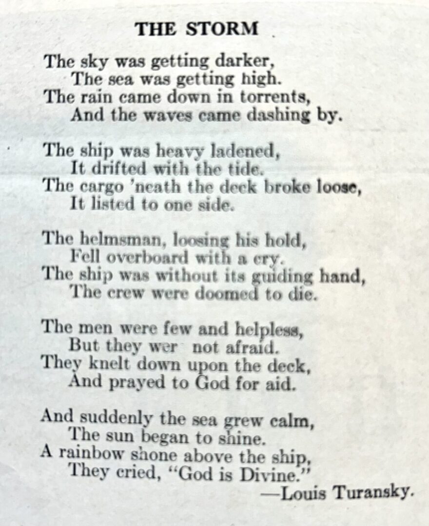 Louis Turansky poem, December 1928, Golden City Messenger