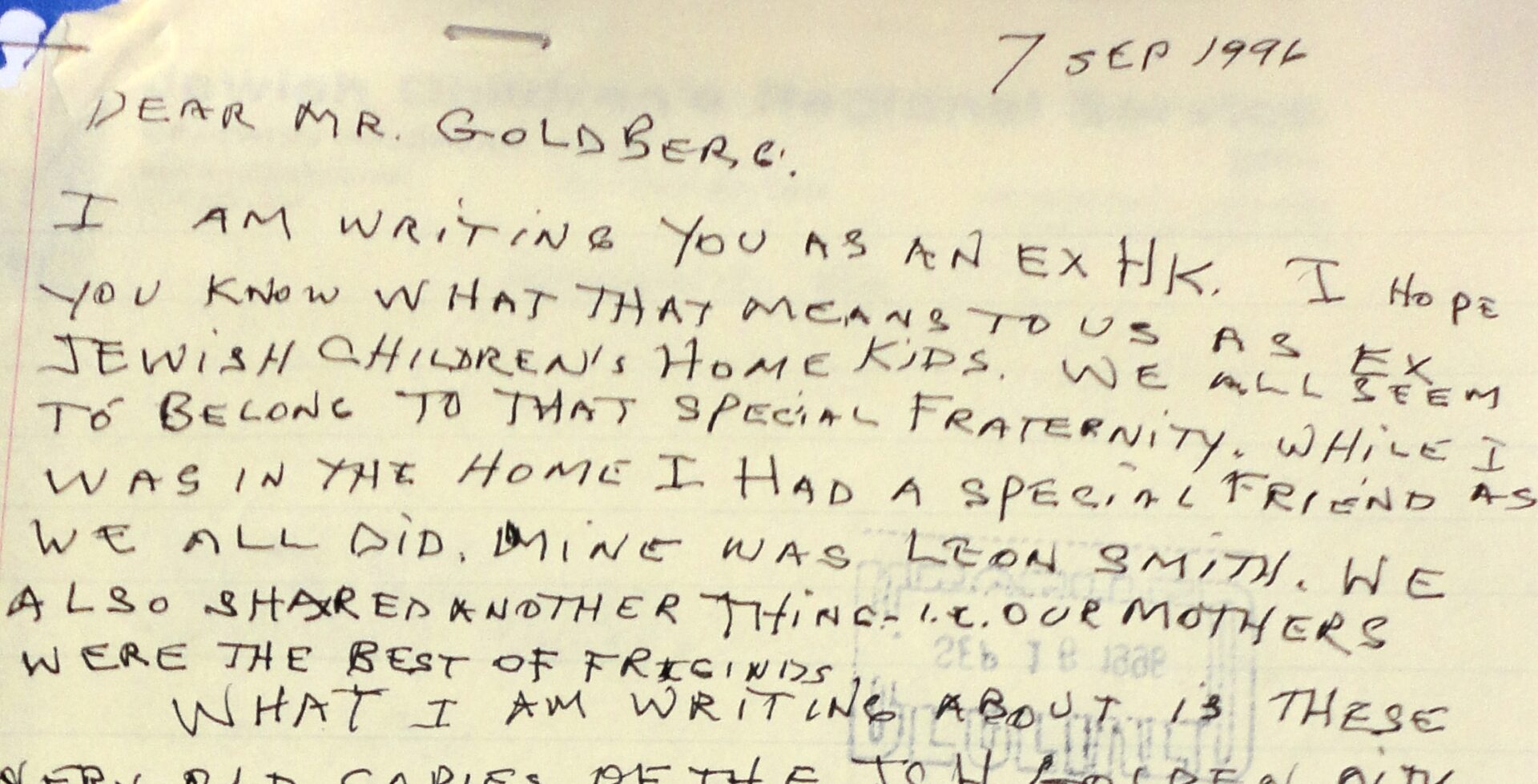 Louis Cohen letter, 1996