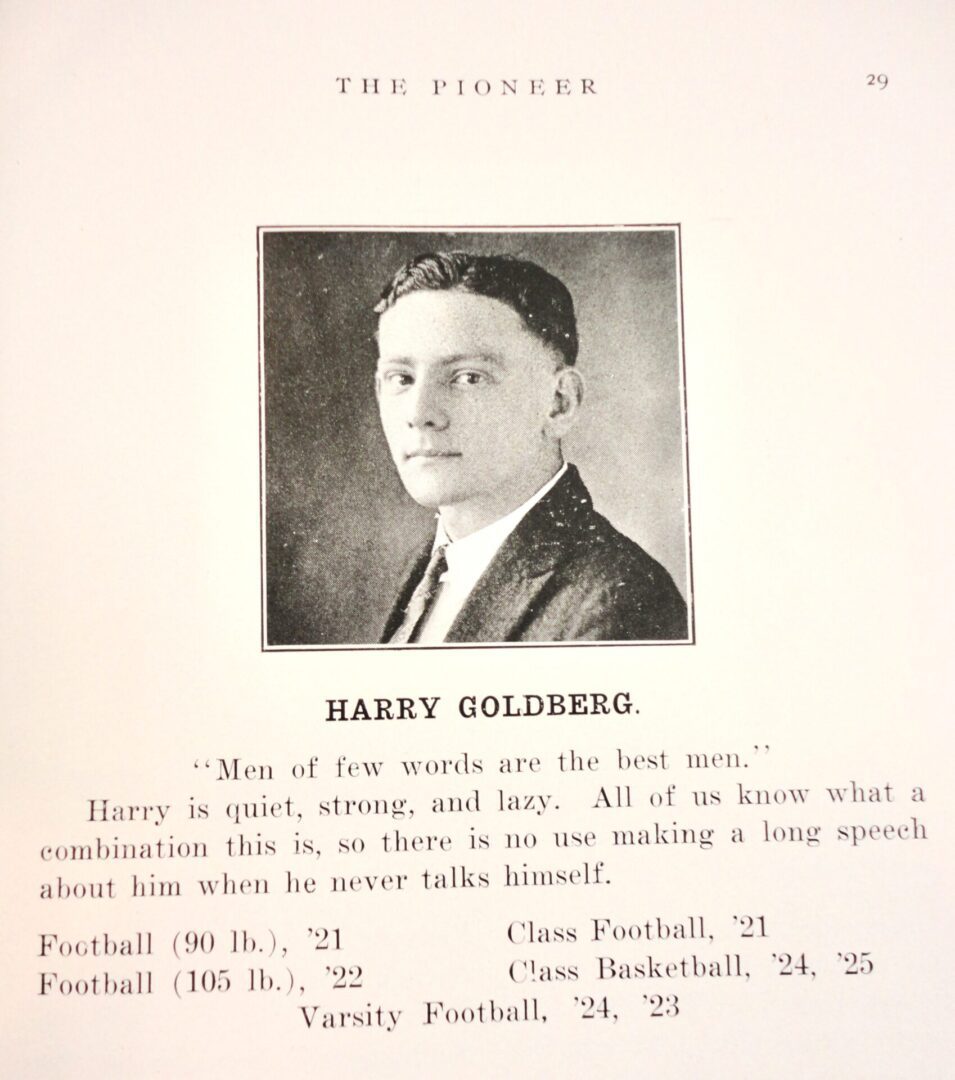 Harry Goldberg, Newman Pioneer, 1925