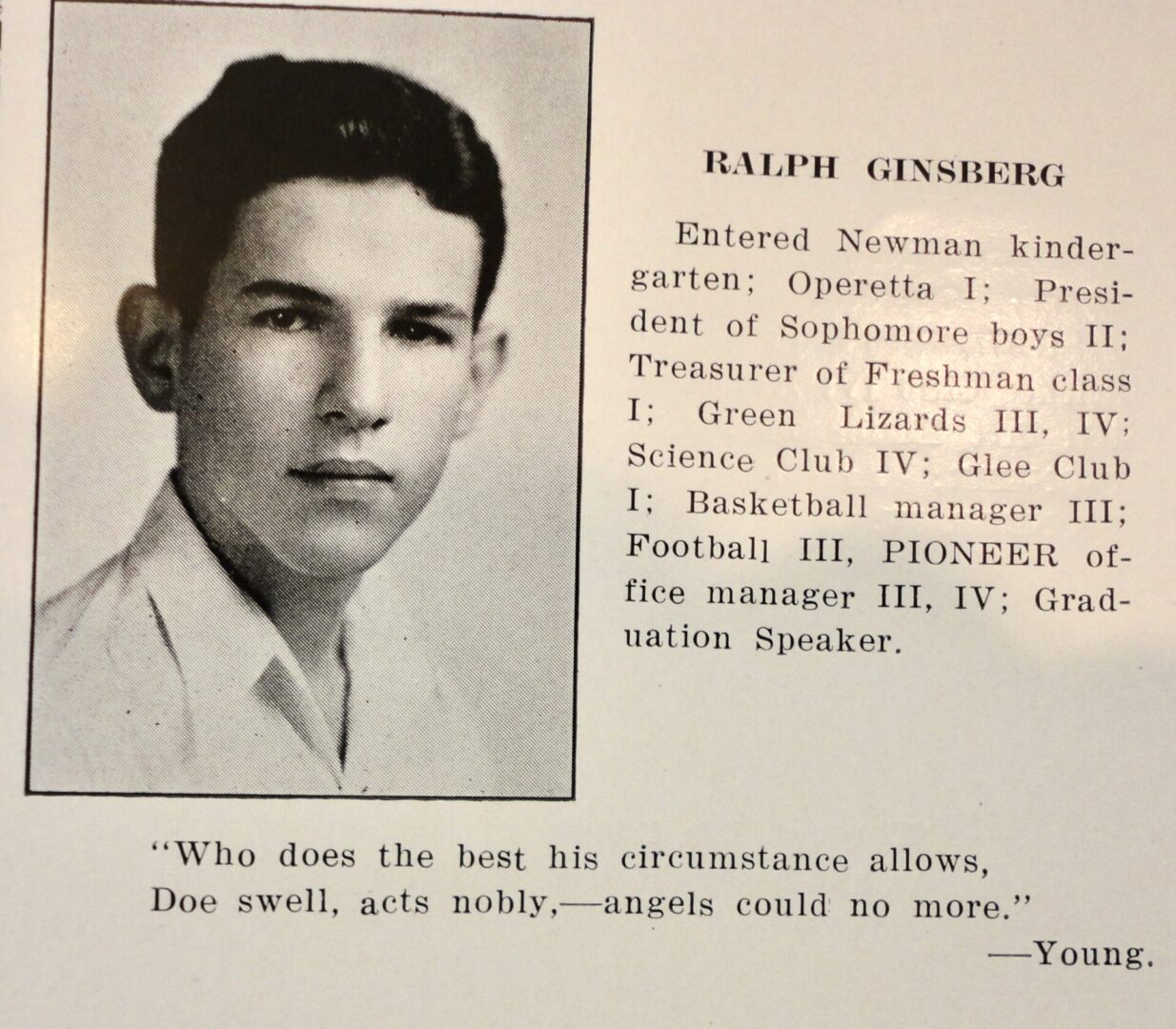 Ralph GInsberg, Isidore Newman Pioneer, 1939