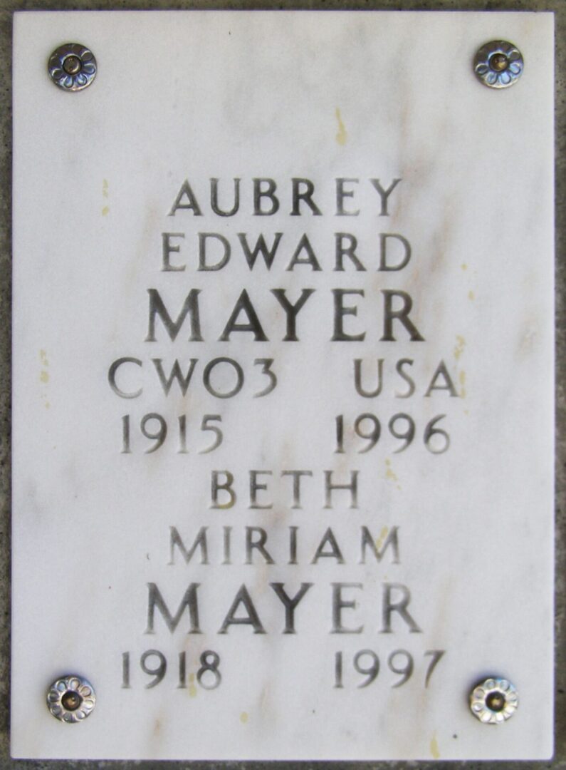 Aubrey Edward Mayer, Ft. Rosencrans National Cemetery