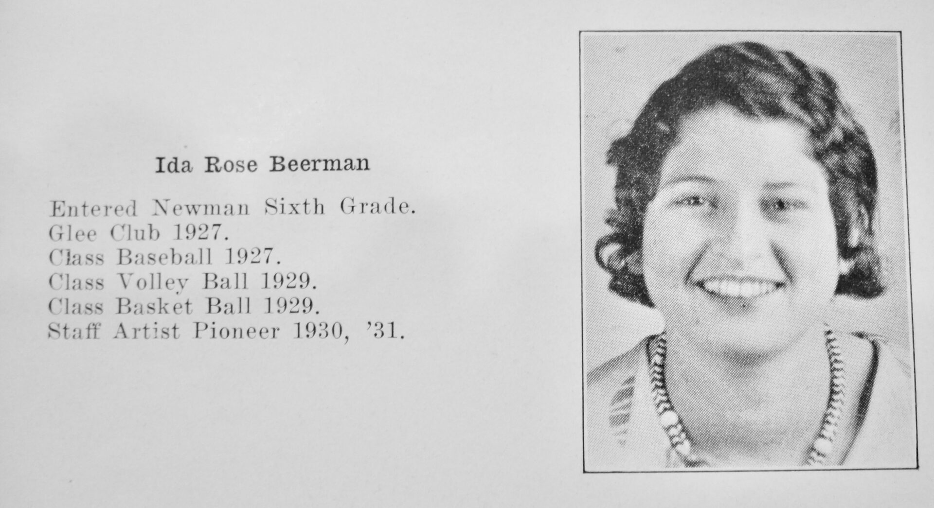 Ida Rose Beerman, Isidore Newman Pioneer, 1931