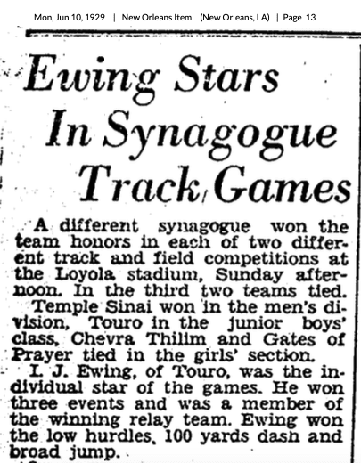 I.J. Ewing, "Star" athlete. New Orleans Item, 1929