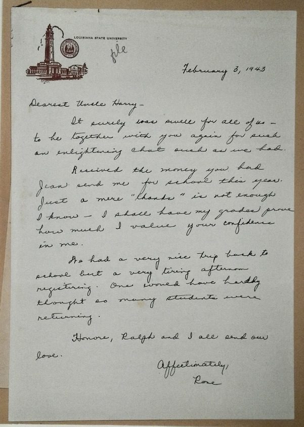 Letter from Rose Sherman to HLG, Feb. 3. 1943, Tulane Box 47