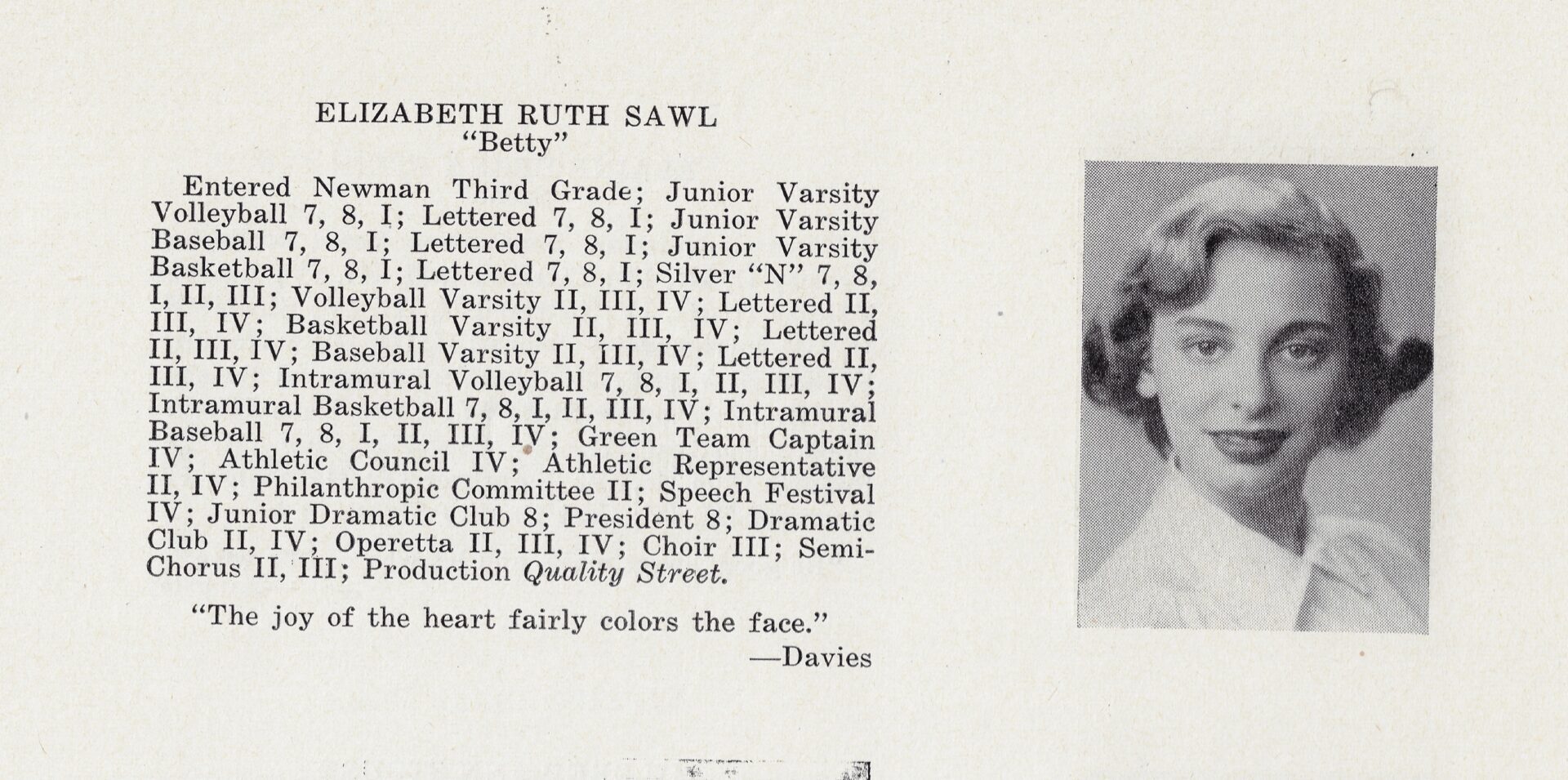 Bettye Sawl, Newman 1951