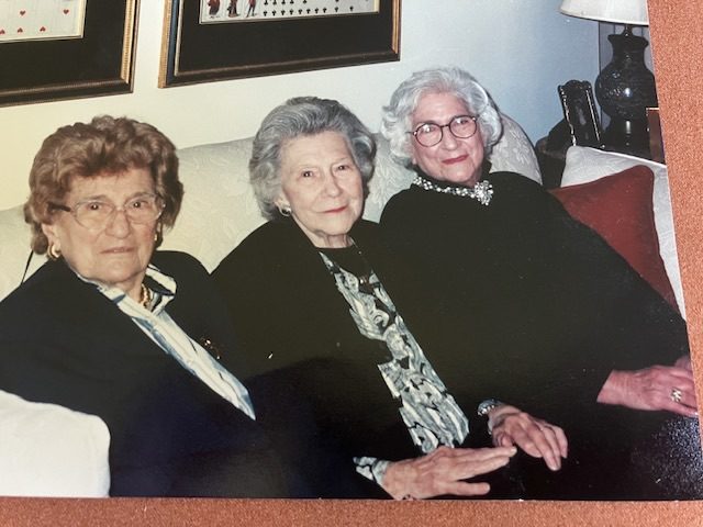 Anna Berenson Mayer, left, with her sisters, Florence Marx and Ruth Forsyth, c. 1998.