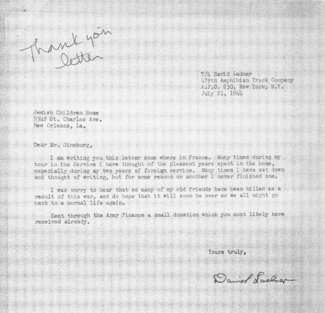 Ladner thank you letter 1944